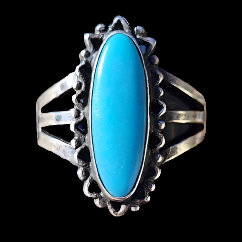 Native American sterling silver vintage ring with blue stone size 8 turq…